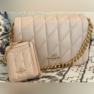 Coach Blush Quilted Quinn Crossbody Bag with Gold Chain